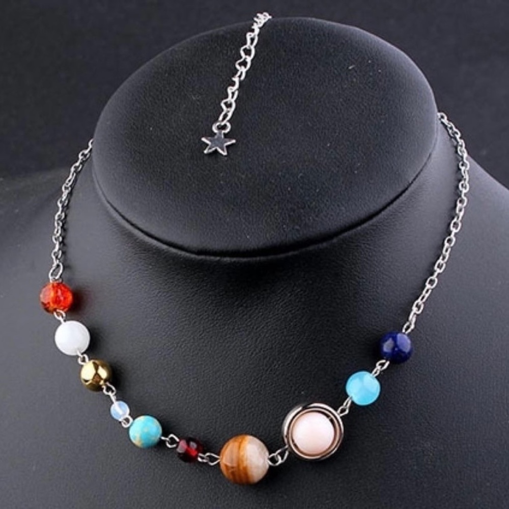 Solar System Natural Stone Planet Bead Necklace Celestial Astronomy Jewe…